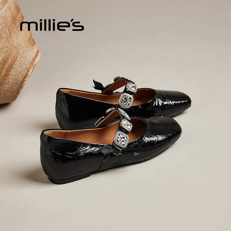 妙丽玛丽珍鞋女低跟浅口内增高法式2026春季新款百搭休闲晚晚单鞋 黑色 38 (240mm) 标准码