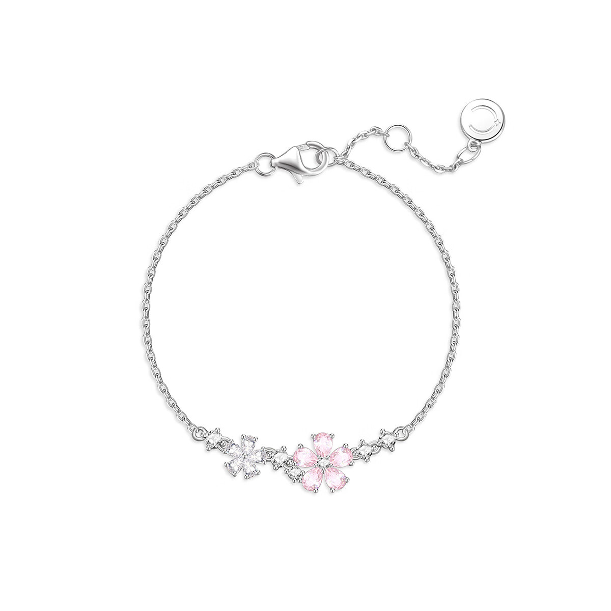 范琦【桃花系列】桃花朵朵手鏈女s925銀小眾送閨蜜禮物 桃花朵朵手鏈 1cm 均碼