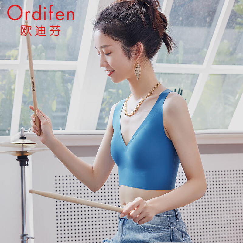 欧迪芬（Ordifen）【清仓】一体式美背无痕内衣女无钢圈文胸背心运动睡眠PB1514F 【PB1504】牛仔蓝 L