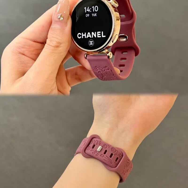 适用华为watch5表带新款浮雕花朵GT5女士夏季透气硅胶高级感表带 灰色 华为Watch5 42mm