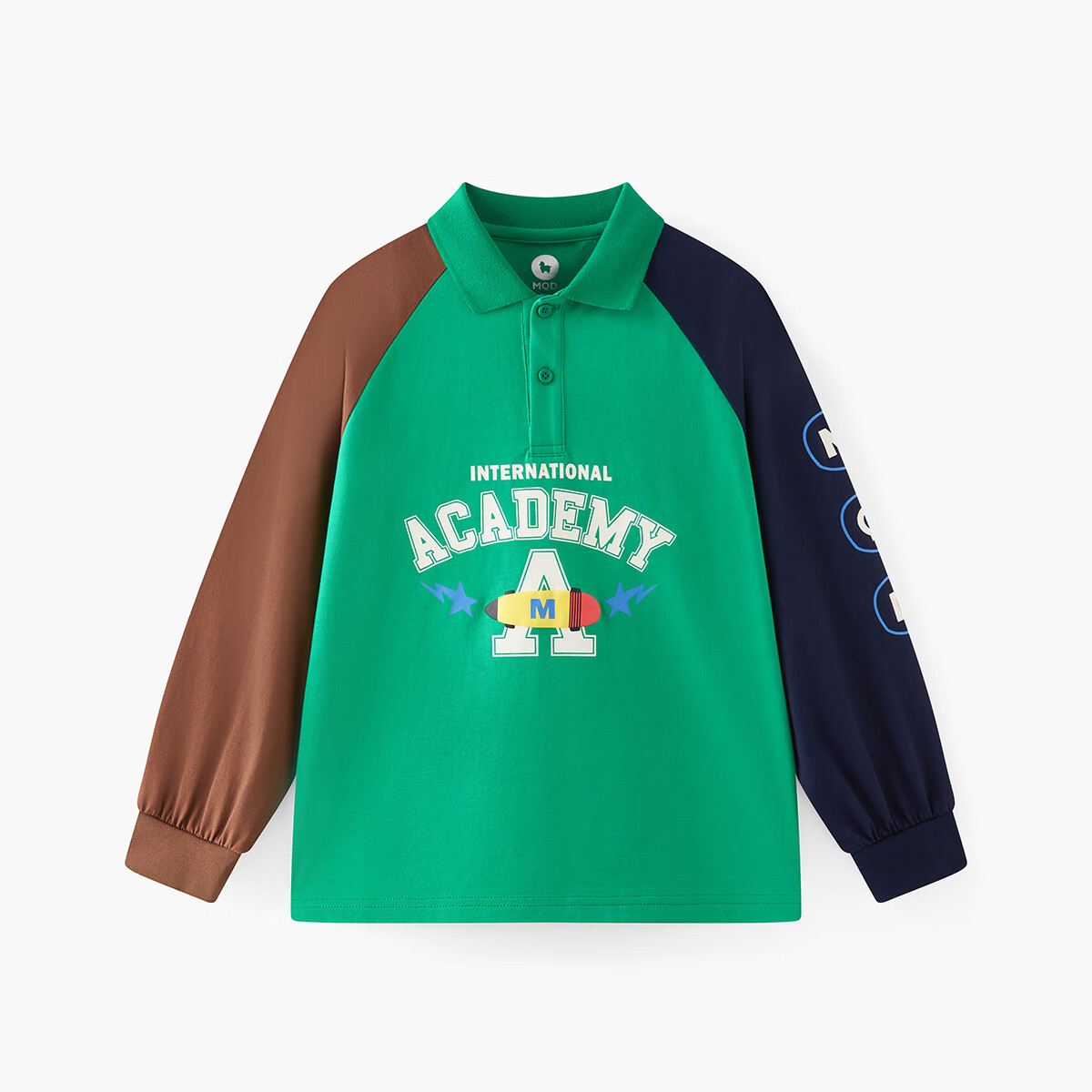 MQD男童POLO衫春季新品儿童长袖T恤胶印撞色上衣 翠绿色 150 (XL)