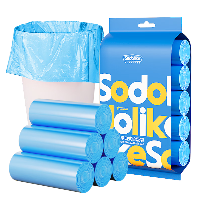 Sodolike尚岛平口垃圾袋蓝色45*50cm100只单面0.85丝点断式家用中号垃圾袋