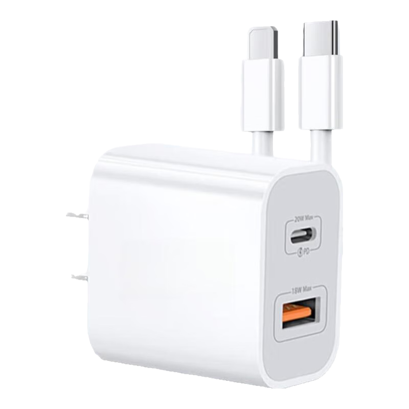 简雷双口快充头套装多口充电器USB+Type-C适用苹果8-16 PD20W手机闪充头 PD20W双口快充头+1米PD快充线