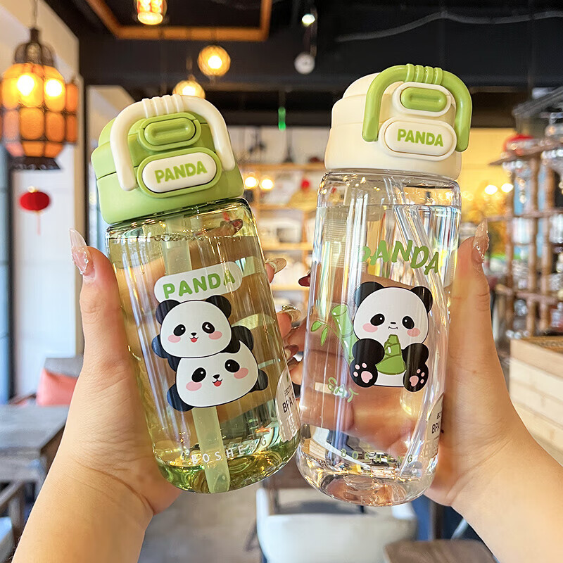 可爱水杯儿童上学专用塑料吸管杯2025新款夏天女孩小学生熊猫杯子 绿色-tritan母婴级 620ml 京东折扣/优惠券