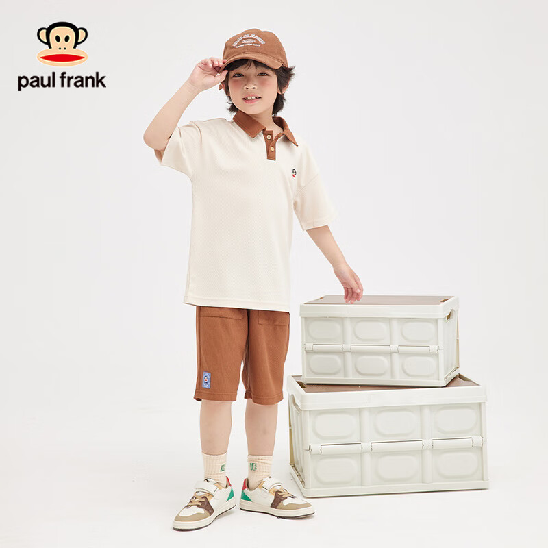 大嘴猴（paul frank）童装男女童套装春夏季透气速干短袖短裤两件套中大童舒适运动服 272F卡其色 130