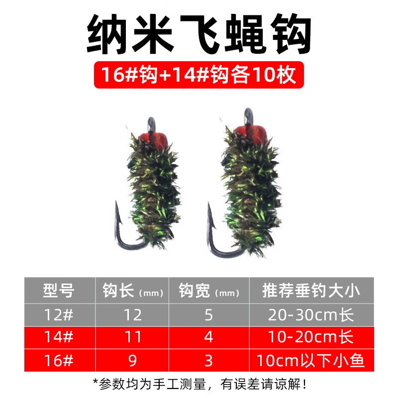 辰義納米小蟲單鉤路亞白條小號飛蠅鉤散裝淡水餐條遠投套裝神器毛鉤 飛蠅單鉤16號+14號【各10枚】