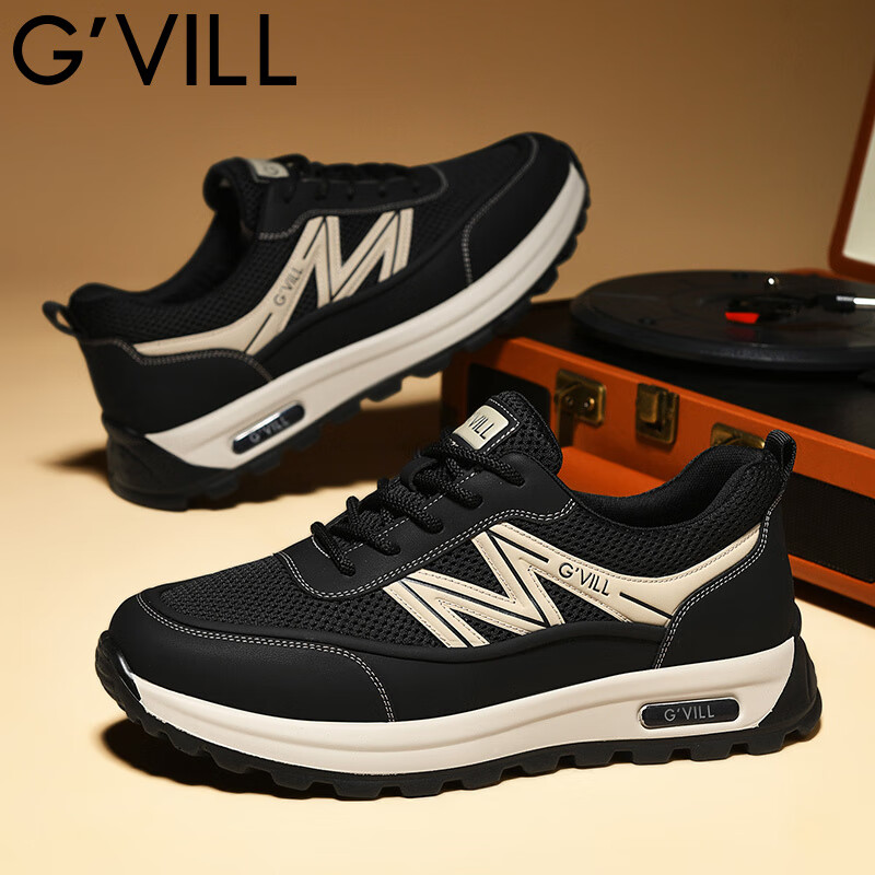 贵之步G'VILL夏季新款网面透气休闲鞋男士厚底软弹户外运动鞋潮流跑步鞋 黑色 （G1703) 42 （皮鞋码）