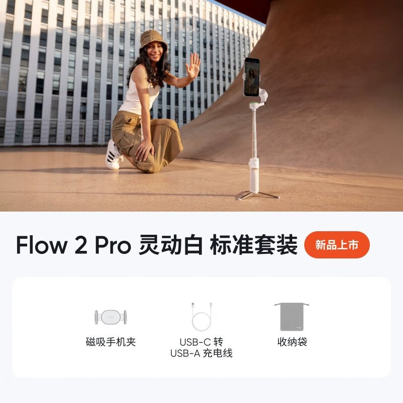 影佳影影石Insta360 Flow2 Pro手机稳定器AI手持云台便携防抖录像拍照 flow 2 pro 标准套餐 灵动白 官方标配