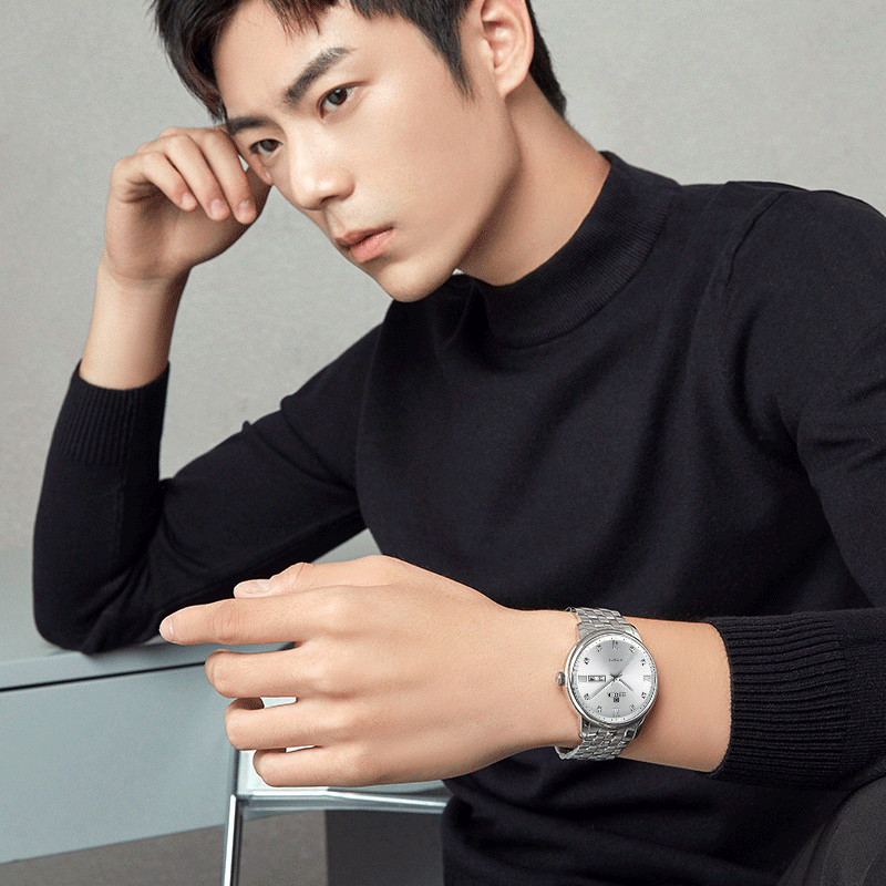 依波(EBOHR)手表男大师系列男士自动机械表生日礼物钢带国表商务送男友礼物 商务白盘双历51751418