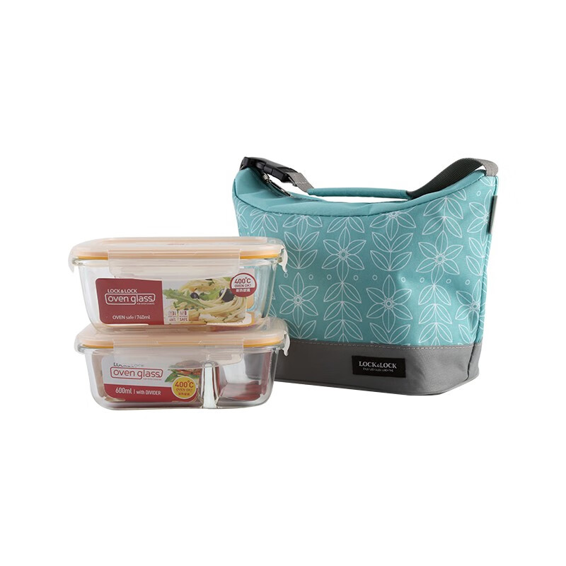 乐扣乐扣保鲜盒微波炉饭盒分格耐热玻璃碗长方形上班族带饭成人家用