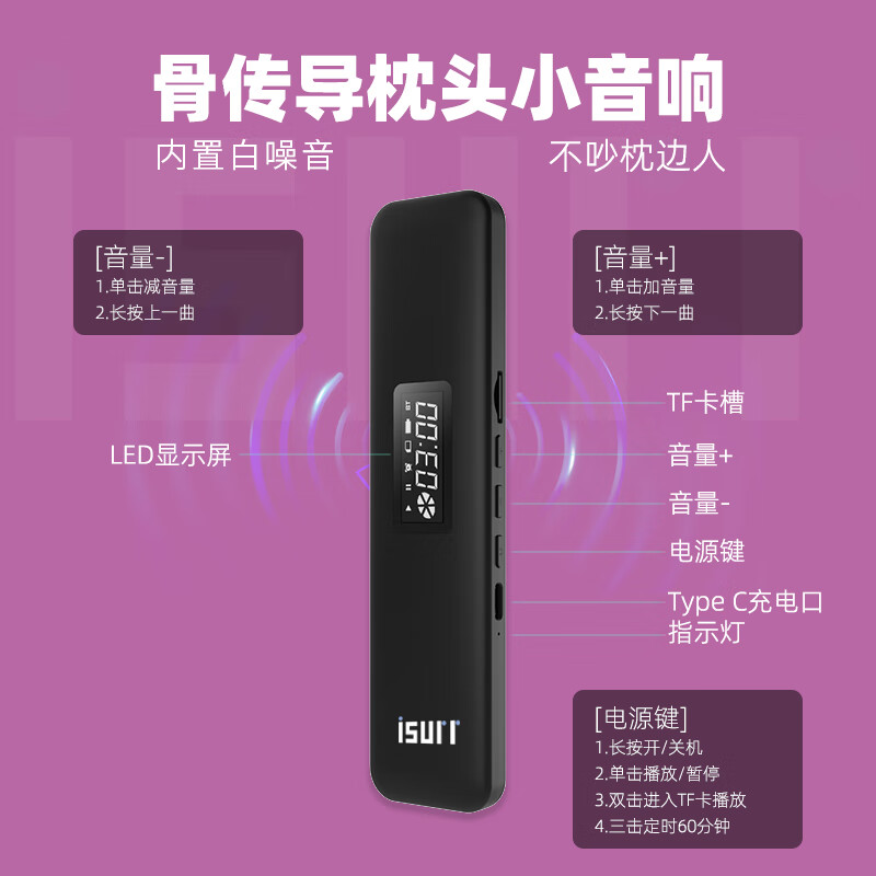 RDBS骨传导睡眠耳机枕下睡眠蓝牙音响白噪音助眠神器卧室枕头音箱生日礼物送长辈爸妈 【京仓发次日达】睡眠音响（无白噪音）黑色