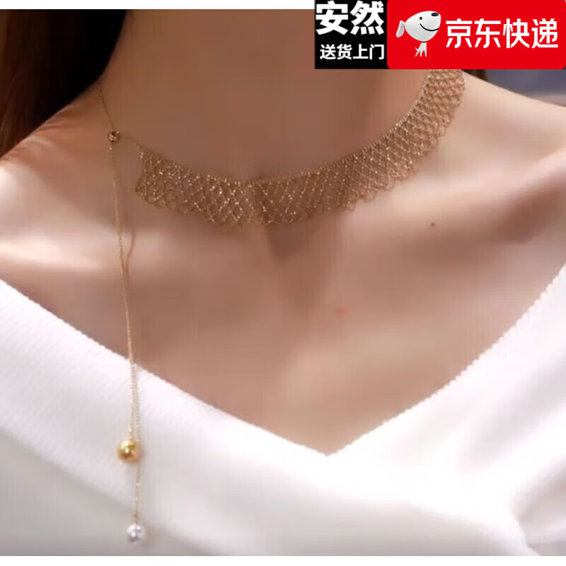次嘉輕奢甲狀腺術(shù)后遮疤項鏈金色鎖骨鏈脖子飾品頸鏈配飾復(fù)古可抽拉感 可抽拉調(diào)節(jié)長度_銅鍍保色