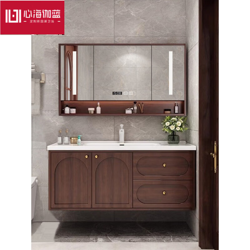 心海伽藍(lán)（SHKL）中宇衛(wèi)浴新中式浴室柜組合橡木實(shí)木洗臉盆衛(wèi)生間洗漱臺洗手面盆陶 0.7米
