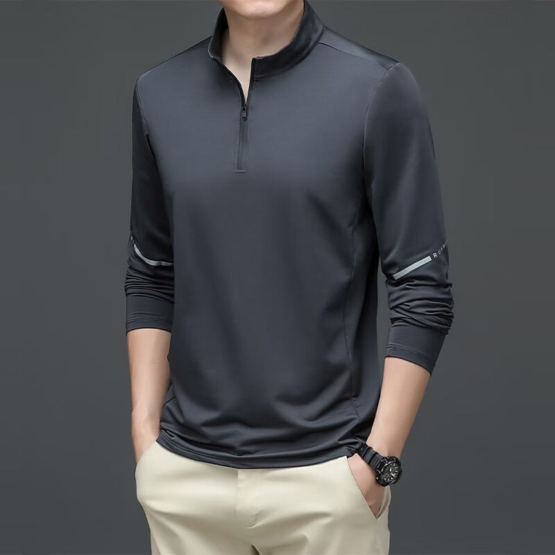 米诗德(mishide)半拉链速干长袖t恤男夏秋装冰丝长袖t恤立领半拉链薄