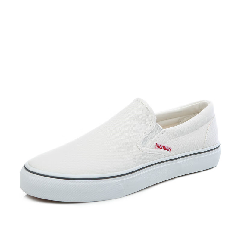 人本帆布鞋男百搭板鞋一腳蹬懶人潮鞋老北京布鞋休閑男士小白鞋男 白色 39