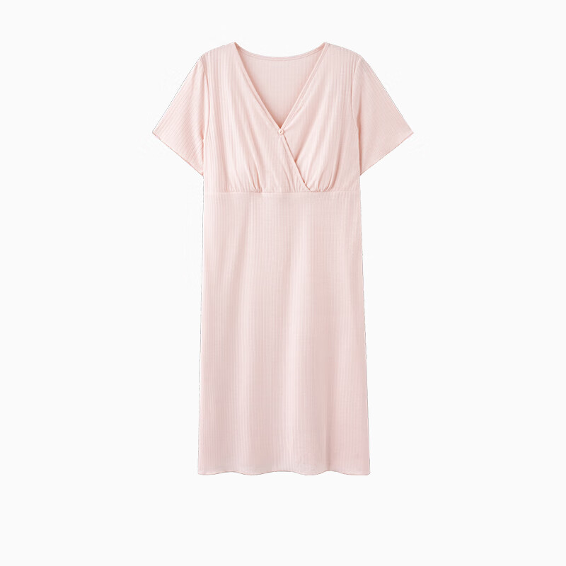 ROVO莫代爾月子服帶胸墊夏季薄款產(chǎn)后孕婦睡衣哺乳短袖短褲家居服套裝 淺粉【涼感莫代爾  待產(chǎn)裙系列】 XXL