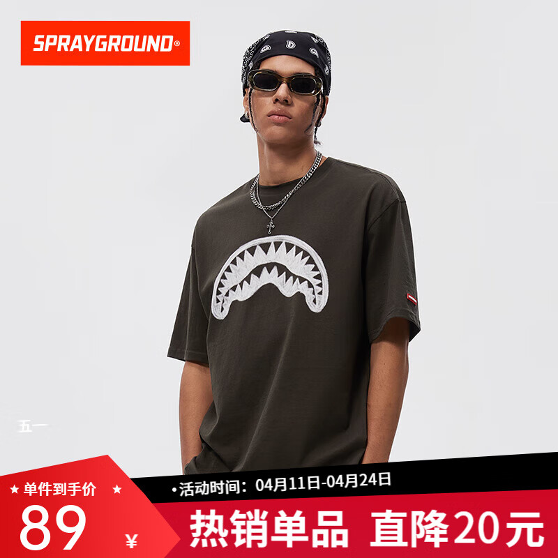 SPRAYGROUND鲨鱼嘴短袖T恤男女同款 时尚宽松潮流 WE020229 深灰色 L