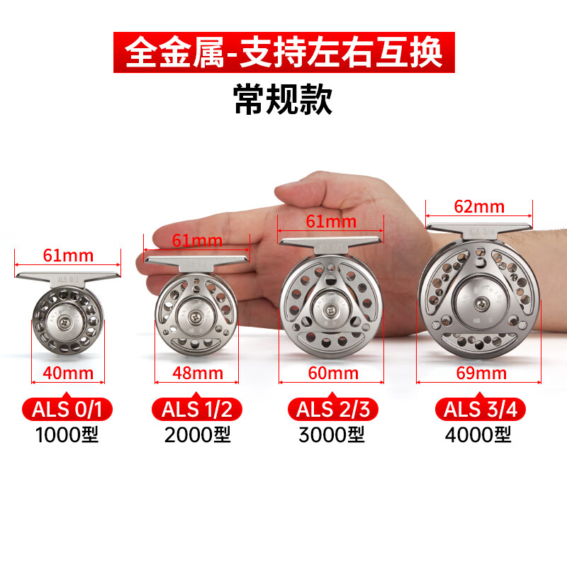 蟻王蟻王超輕全金屬前打輪帶泄力冰釣飛釣輪谷麥輪魚線輪筏竿磯釣小輪 【經典款】蟻王ALS槍色 1000系列