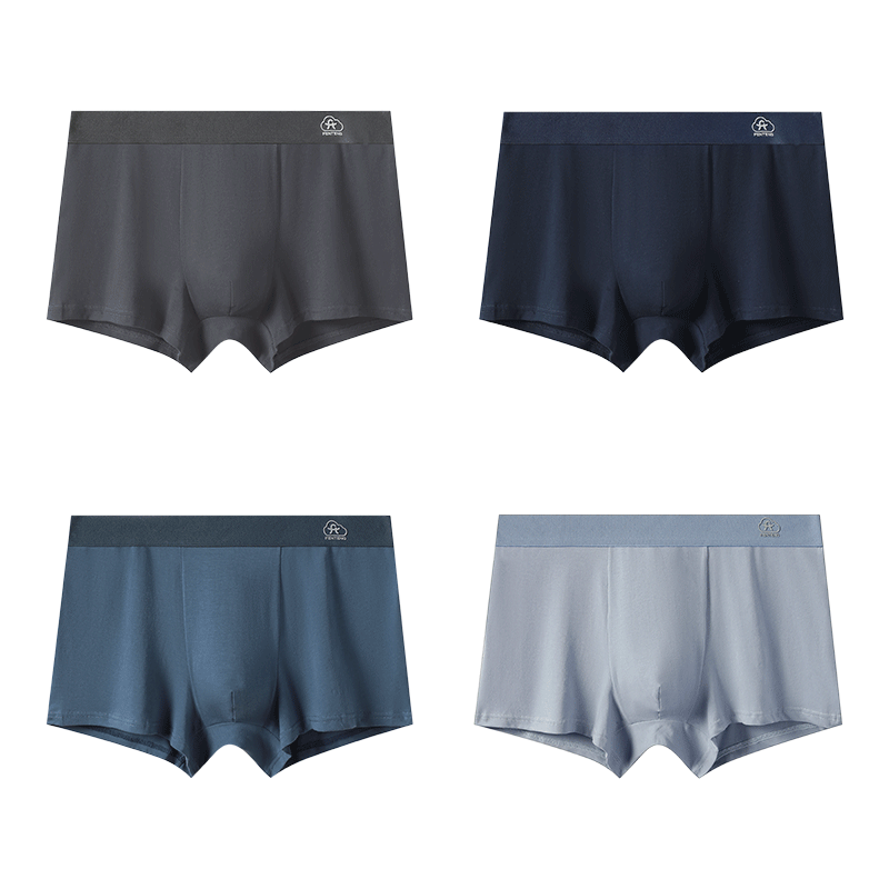 芬腾内裤男式内裤10A抑菌中腰简约平角内裤4条装 灰色/墨兰/宝蓝/蓝色 4条 2XL