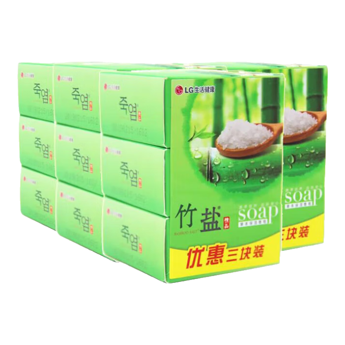 竹鹽LG竹鹽消毒香皂草本保濕死海泥凈澈煥膚香皂 礦物保濕護膚洗臉皂 竹香皂12塊