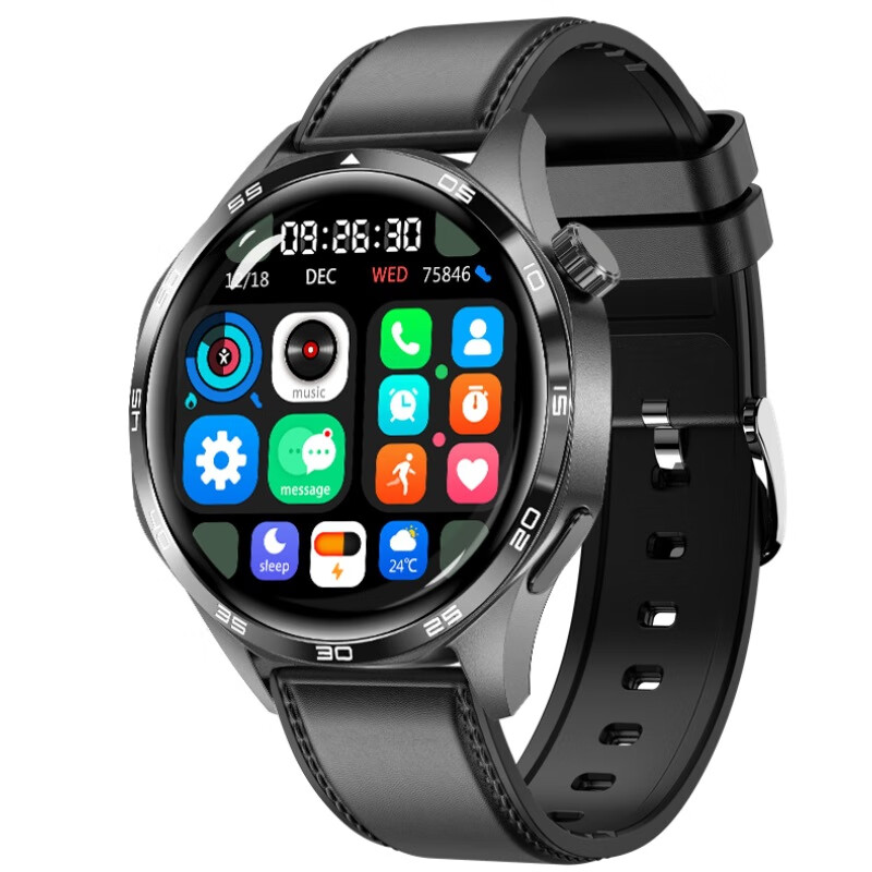 华为手机通用运动手表watch新款gt5pro智能手表男士gt4手环多功能 GT5pro黑盘黑色皮带 配硅胶表带