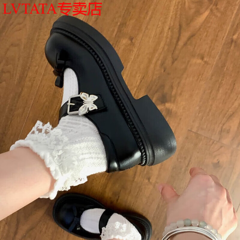 LVTATA学院风玛丽珍单鞋配裙子圆头日系jk小皮鞋女2025新款夏季复古厚底 黑色 收藏加购赠运费险 38