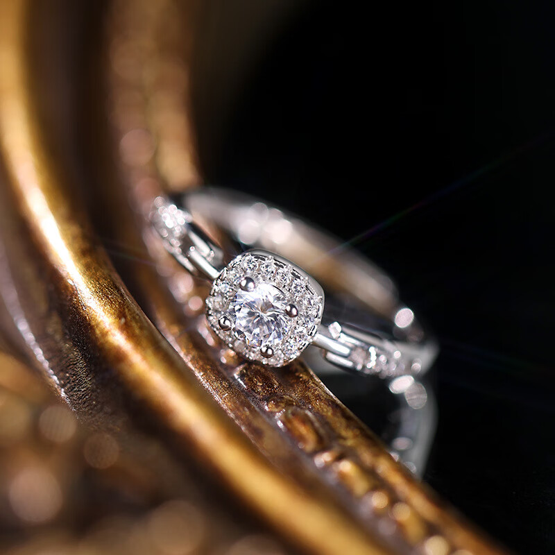 诗凝闪烁方块银色戒指女生婚戒轻奢小众设计感气质精致可调节指环女 戒指(可调节)