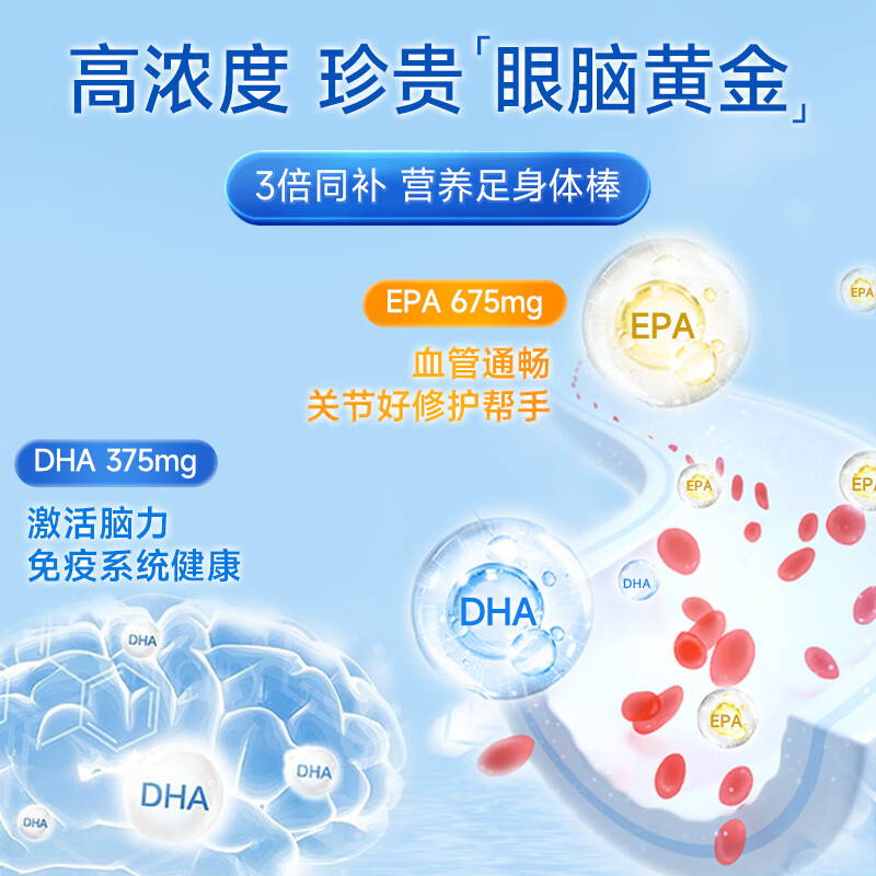 GreenLife深海鱼油omega-3软胶囊 无腥味中老年DHA呵护心脑DHA+EPA 1000mg 高纯度鱼油 60粒*1瓶