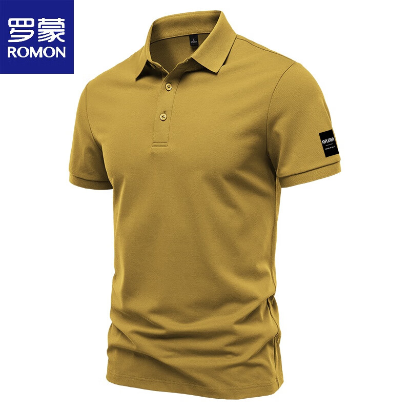 罗蒙（ROMON）新款夏季polo.衫男短袖上班日常商务休闲翻领t恤透气宽松半袖 姜黄色 2XL 体重145-160斤