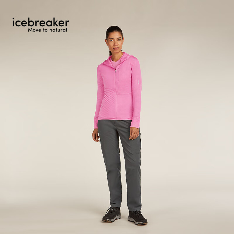 icebreaker美利奴羊毛女200 Realfleece可机洗保暖轻量户外连帽运动外套 胭粉-BA56YN XS