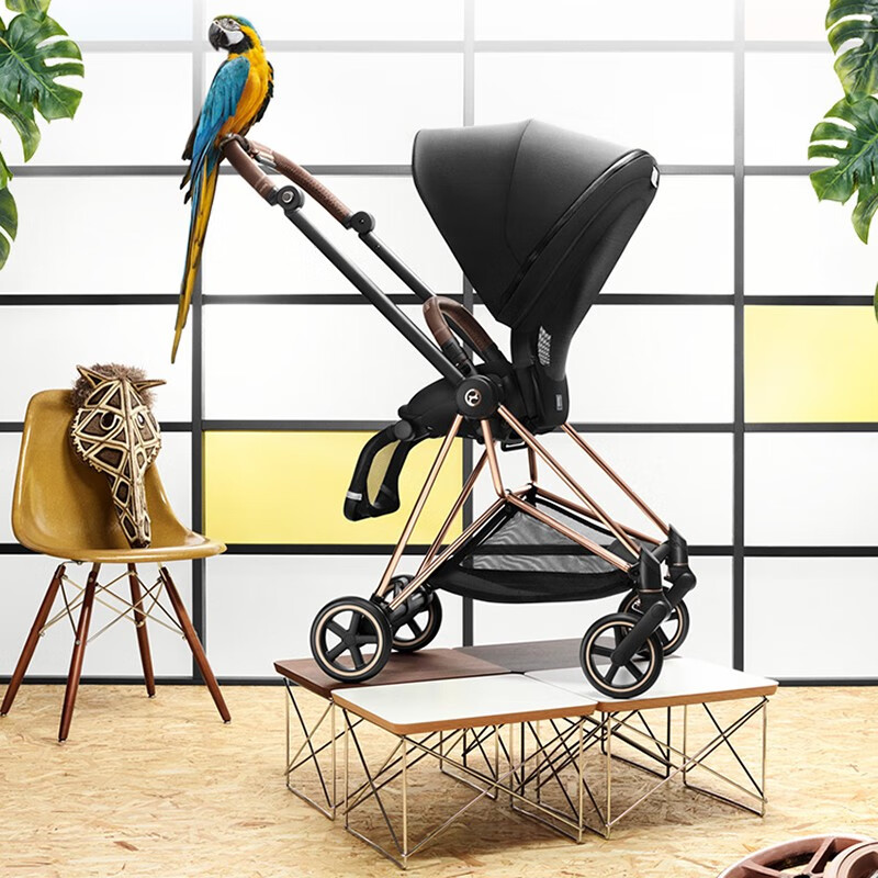赛百斯Cybex婴儿车可坐可躺 轻便可折叠双向高景观德国宝宝四季推车Mios 22新款典雅黑（玫瑰金车架）