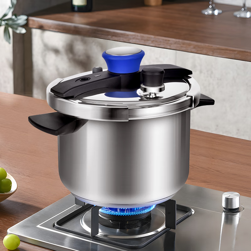 双喜 高压锅304不锈钢压力锅 酷旋夹钳单手轻松开盖电磁炉燃气灶通用 6L 小蓝帽升级加厚 22cm