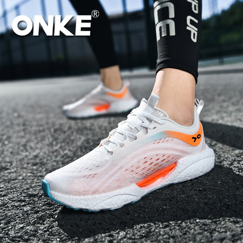 ONKE氢跑科技高弹爆米花跑步男女鞋夏季网面鞋轻便透气慢跑大码运动鞋 元气橙 38