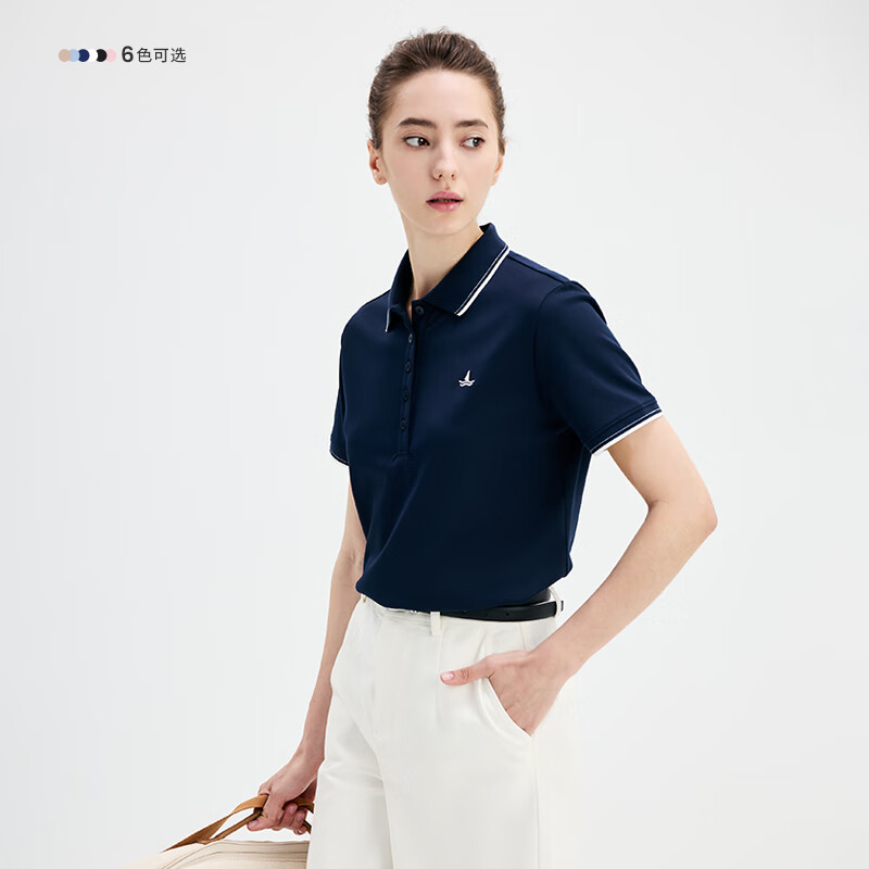 Navigare意大利小帆船女士翻领T恤夏季休闲简约POLO衫百搭时尚短袖体恤衫 海军蓝 XL