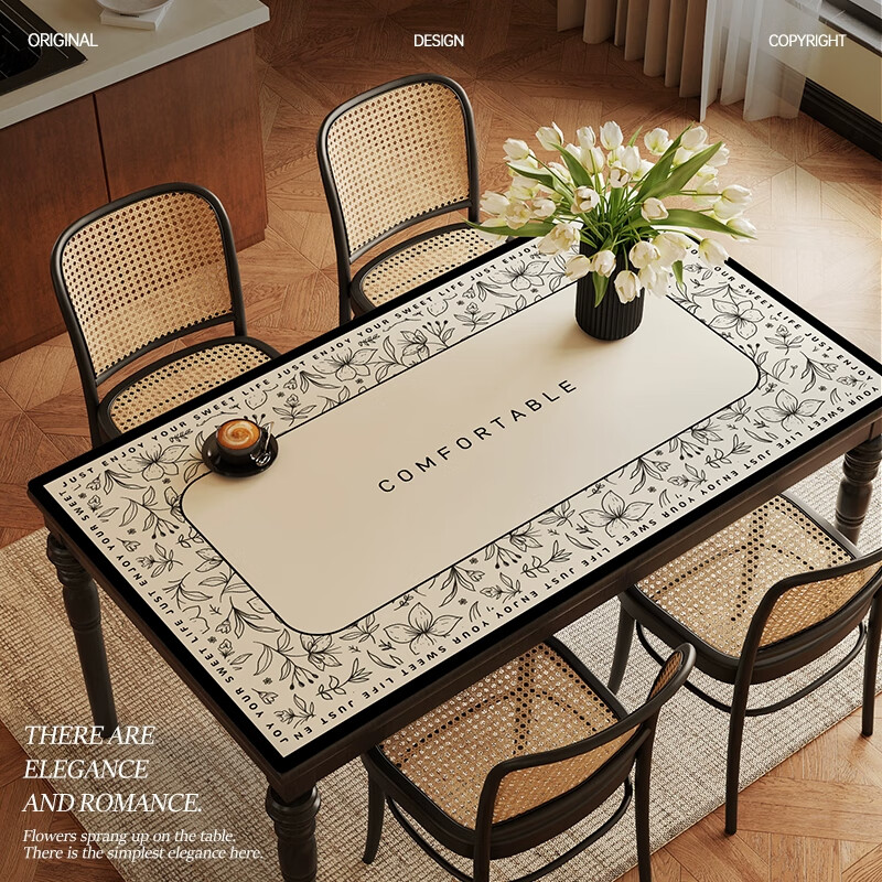 朗格【0异味硅胶】中古风桌布防水防油防烫免洗桌垫轻奢高级感餐桌垫 罗薇 【升级防滑紧贴桌面】 60*60cm