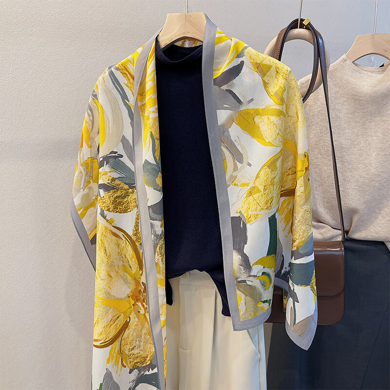 BGUG春夏新款双绉丝巾女真丝长巾百搭薄款桑蚕丝围巾时尚领巾防晒披肩 绽放