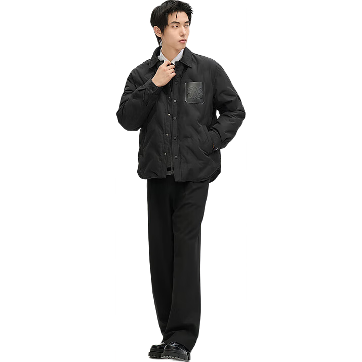 GXG男装宽松短款羽绒服衬衫外套冬季 黑色 190/XXXL