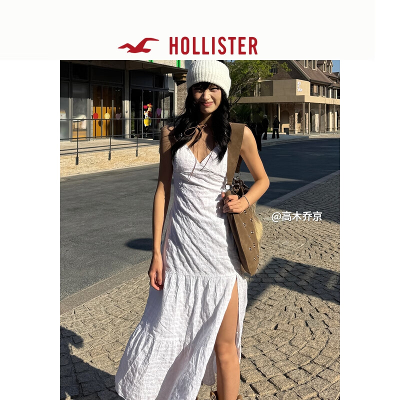 HOLLISTER25春新款甜美度假露背吊帶連衣裙長裙女裝KI359-5079 白色 L (100A)短版