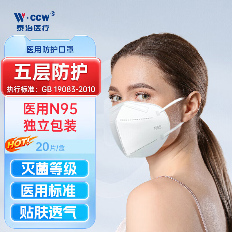 泰治医疗N95医用防护口罩5层灭菌级独立包装双层熔喷成人防病毒流感 5层【医用独立包装】囤货装60只