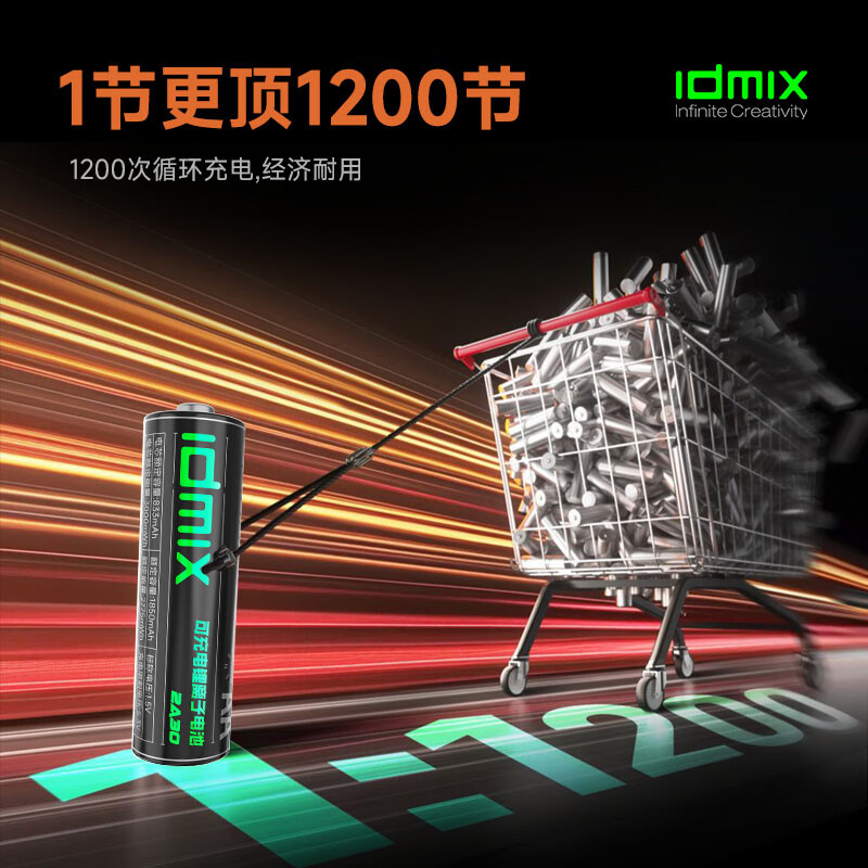 IDMIX充电电池5号锂离子电池套装大容量5号AA锂电池3000mWh快速充电8仓8粒摇控器玩具相机话筒血压计用 5号电池8粒+8仓电池充电器套装