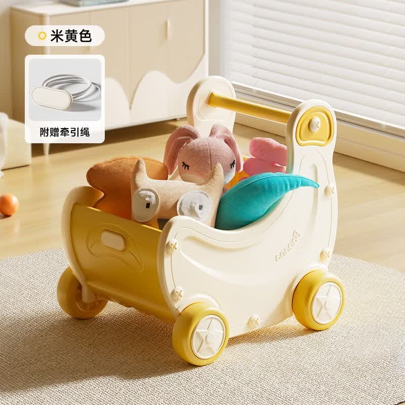 卡宾欧宝宝学步车推车三合一婴儿手推玩具一周岁助步学走路神器防o型腿 （米黄色）