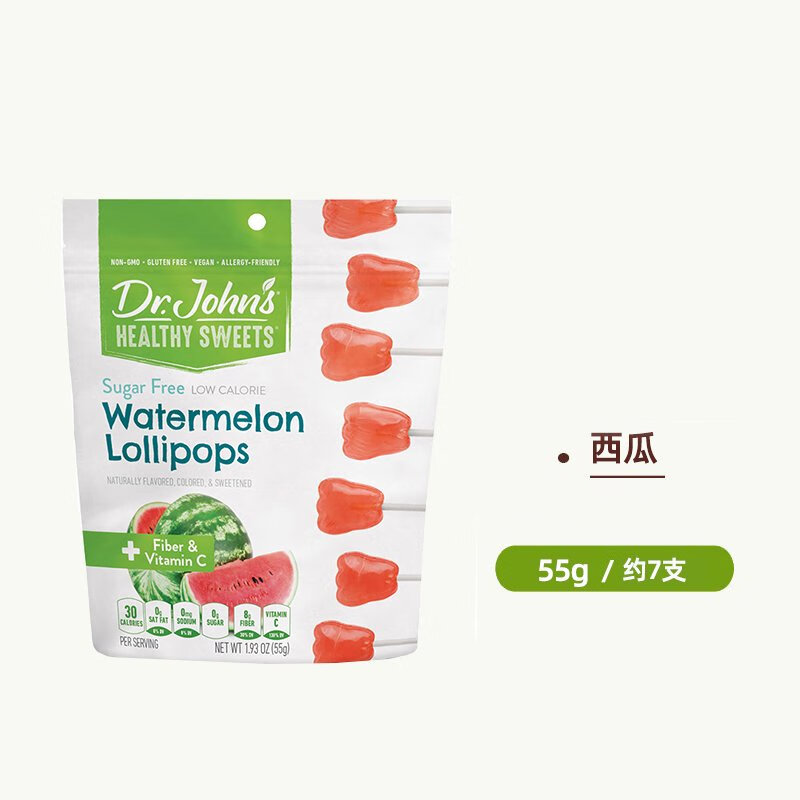 約翰博士（DR.JOHN'S）美國Dr.johns無糖棒棒糖兒童木糖醇水果味寶寶糖果零食 西瓜味VC55g約7支