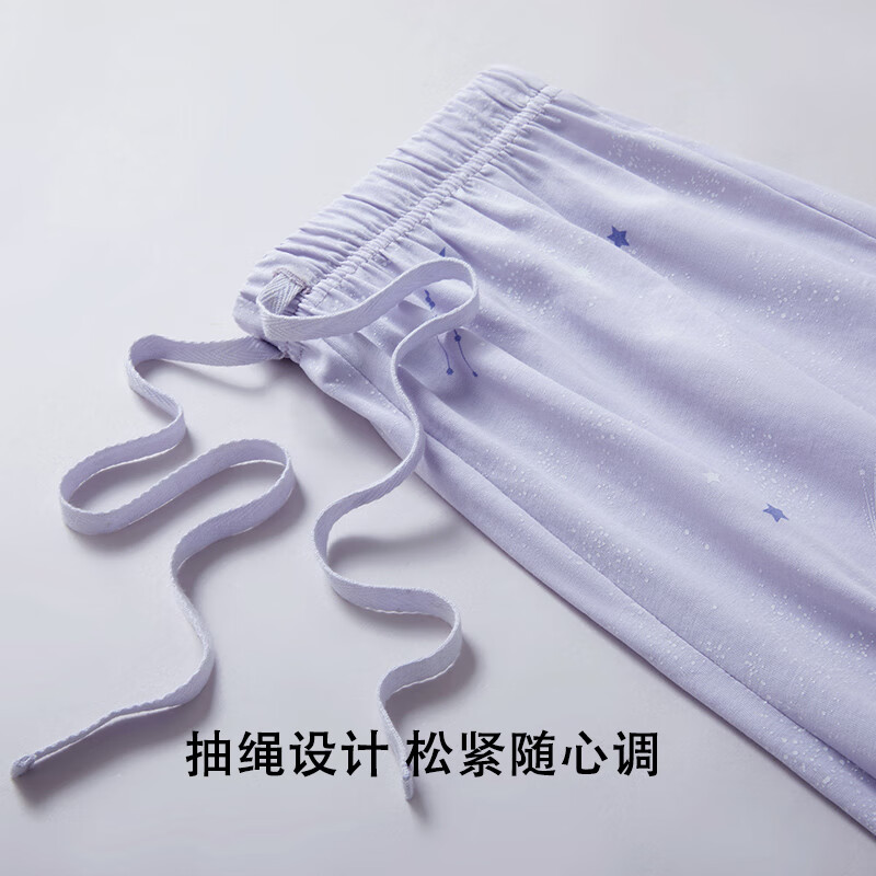 三枪女士夏季睡裤纯棉休闲时尚印花蕾薄款透气高腰居家外出短裤家居裤 雾紫月亮 3XL (180/105)