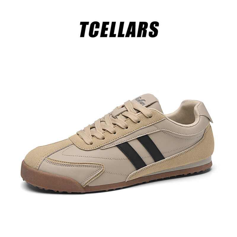 Tcellars德训鞋男鞋夏季新款百搭板鞋男低帮透气平底舒适运动休闲鞋子男 牛奶咖啡棕 41