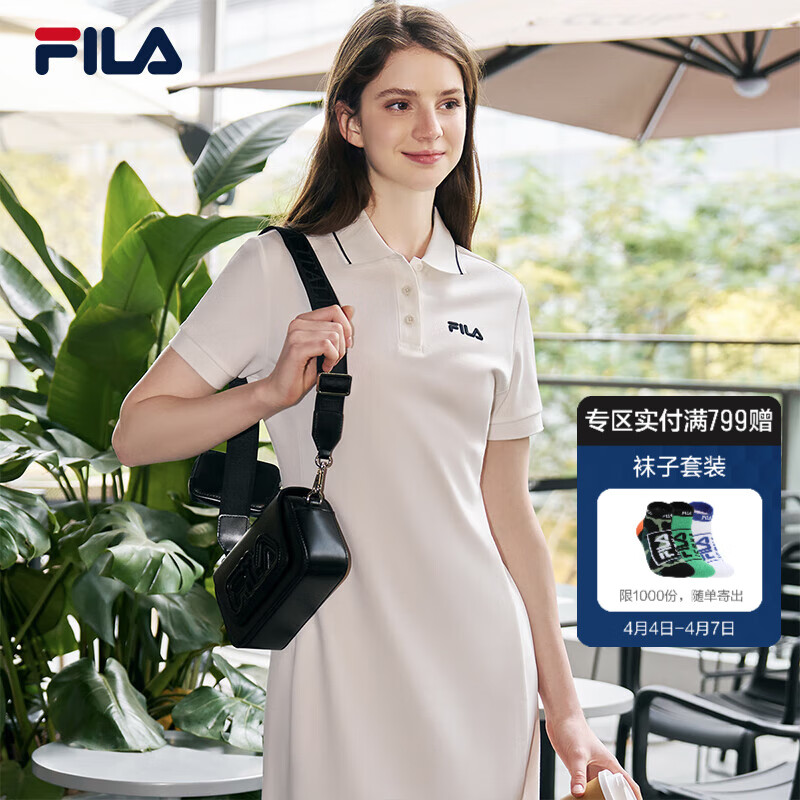 FILA 斐樂女士連衣裙2025年夏季美式復(fù)古純色經(jīng)典顯瘦POLO領(lǐng)裙子 云白-WT XL 175/92A/XL