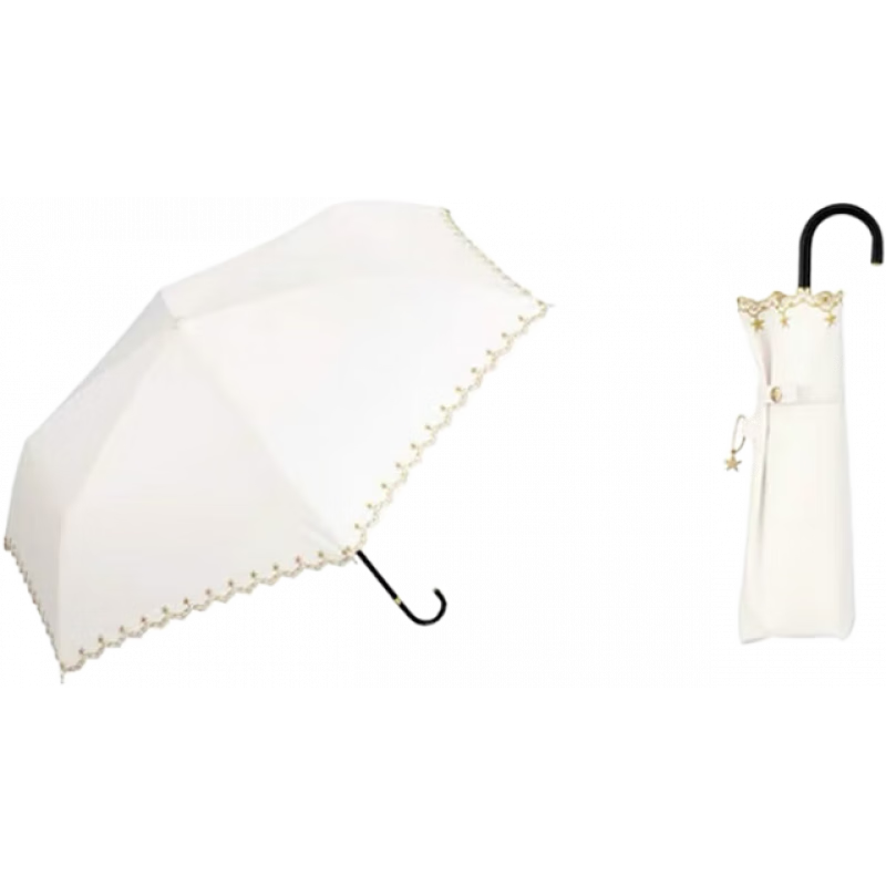 日本正品wpc雨傘新款郁金香法式遮陽傘防曬防紫外線折疊超輕太陽 經(jīng)典刺繡星星 白色 彩膠 三折傘
