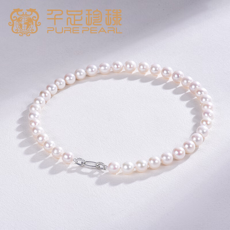 千足珍珠11-12mm淡水無(wú)核珍珠項鏈合金扣女款百搭隨性風(fēng)滿(mǎn)滿(mǎn) 白色 11-12mm