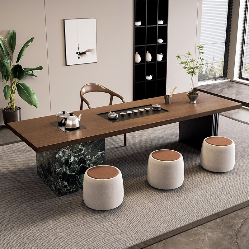 古越龍騰現(xiàn)代實(shí)木茶臺茶桌感辦公室客廳家用島臺泡茶桌椅組合2024新款上 18米大葉松茶桌舒美特椅軟