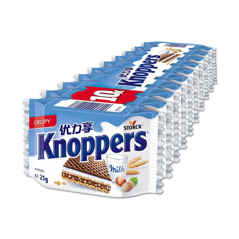 knoppers進(jìn)口牛奶榛子巧克力威化餅干五層夾心威化餅網(wǎng)紅零食 進(jìn)口版-牛奶味榛子威化餅干(25