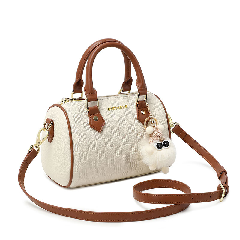 纪诗哲女包包2026年新款轻奢侈牛皮女士波士顿包情人节生日礼物送老婆 米白拼棕【次日达】热销